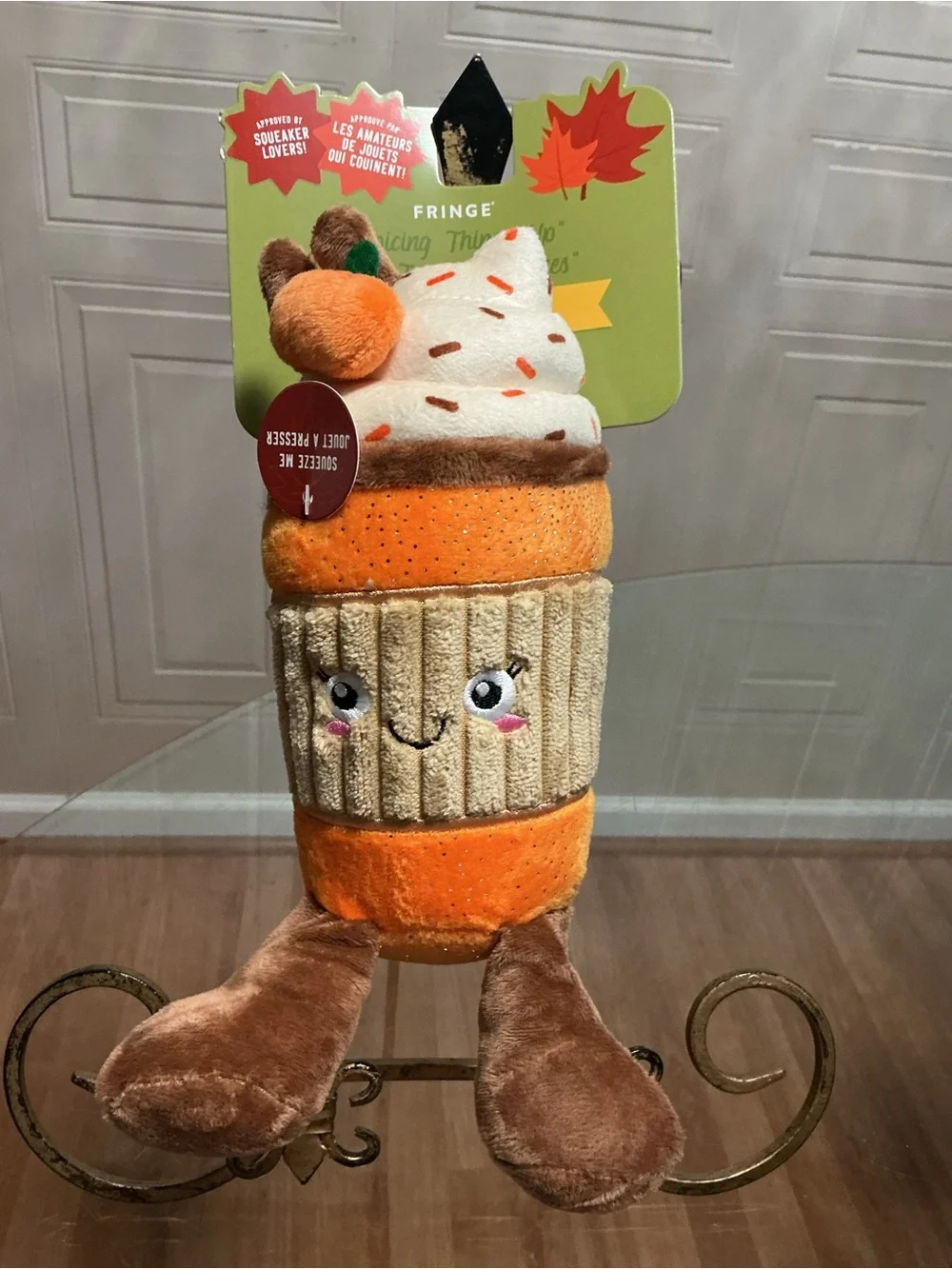 Brand New Fringe Dog Toy Plush Cutie Cappuccino 10” With Clinker Squeaker